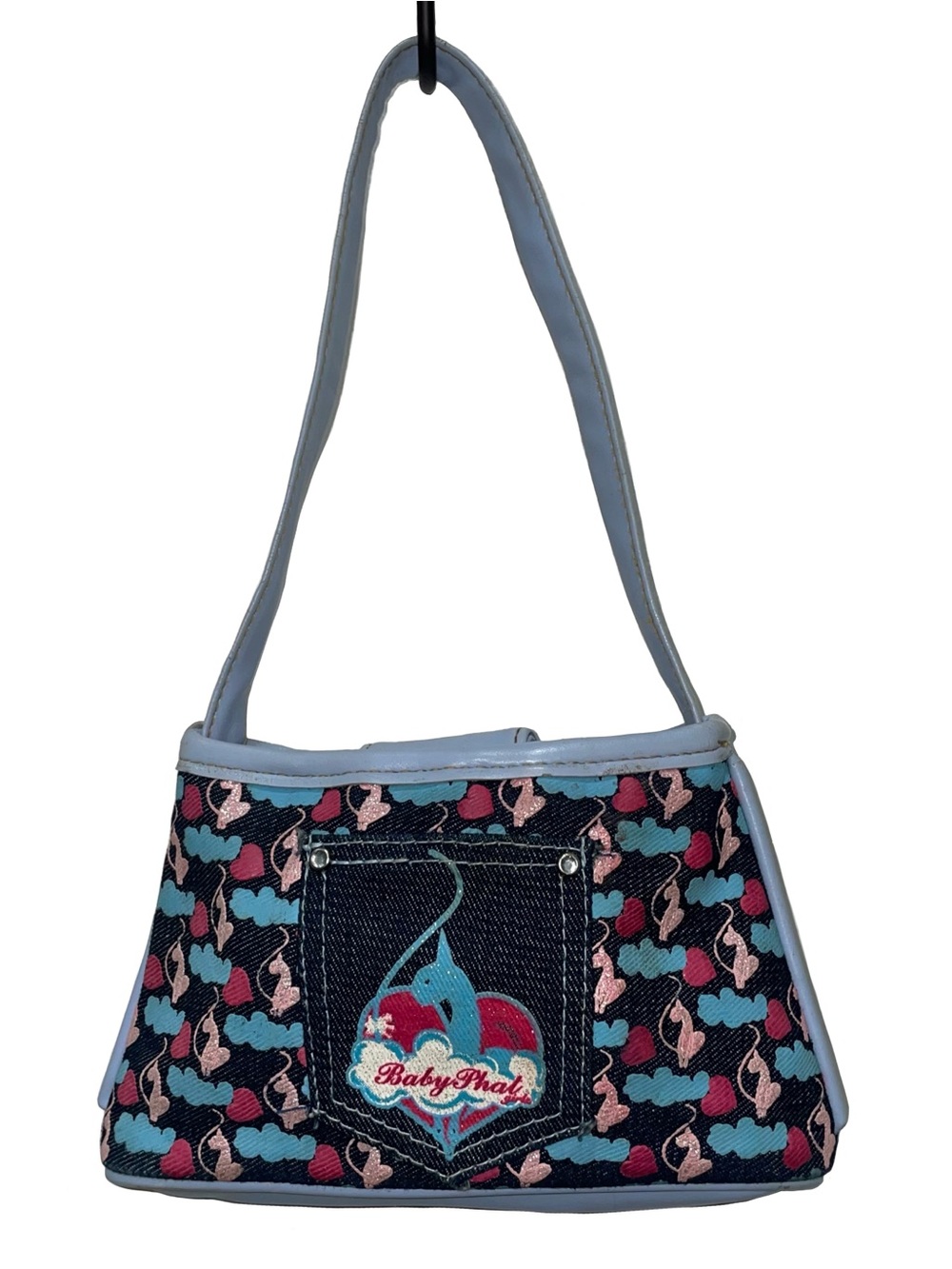 RARE Y2K Baby Phat Shoulder Bag Denim Cat Logo Chic Blue Party Festival 8x4.5"
